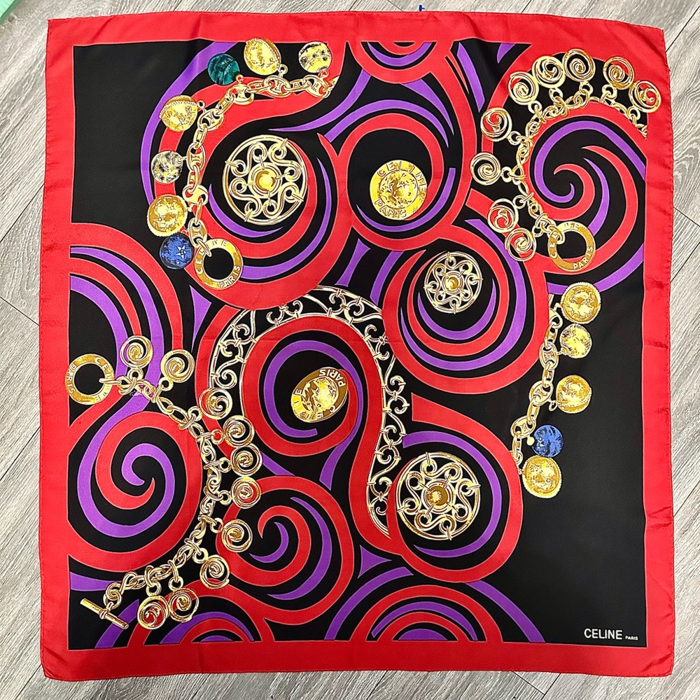 Celine Red and Black Silk Scarf. NWOT comes with a free designer gift 33.5x35”
